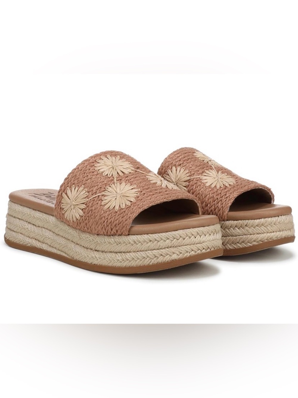 Embroidered Woven Platform Slide Mules - Blush Tan